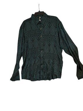 Zeroyaa Button-Up Shirt Green Snakeskin Print XL Lightweight & Stylish